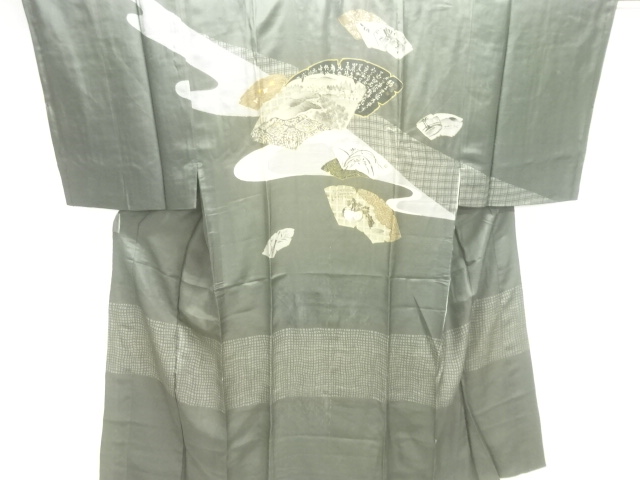 JAPANESE KIMONO / ANTIQUE MENS JUBAN / SILK / JIGAMI & SCENERY